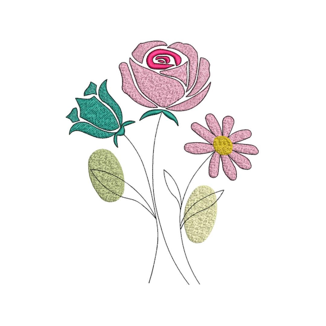 Floral Embroidery Design | 3 Sizes | Elegant Flower Bouquet Machine ...