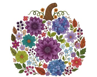 Floral Pumpkin Embroidery Design: Autumn Harvest (PES DST) - Etsy