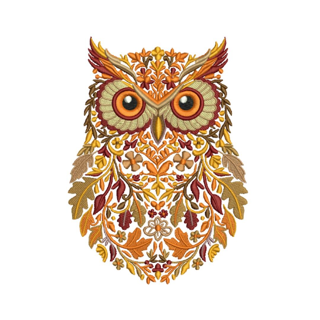 Patterned Owl Floral Owl Embroidery Design – Autumn Pattern (3 Sizes) (instant ...