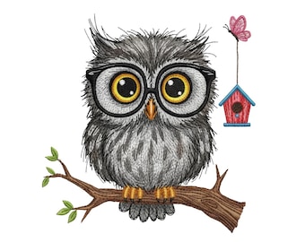 Cute Owl Embroidery Design – 3 Sizes – Formats: PES DST JEF VP3 Hus Exp Xxx Art Sew – Owl on Branch Machine Embroidery – Instant Download