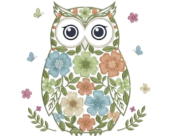 Floral Owl Machine Embroidery Design: Boho Pattern (Instant Download)