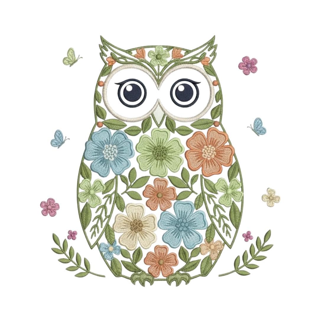 Floral Owl Machine Embroidery Design: Boho Pattern (Instant Download)