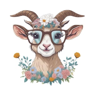 Funny Goat Embroidery Design: Intelligent Animal with Glasses (Digital Download)
