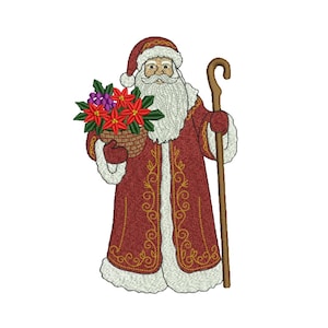 Vintage kerstman borduurontwerp | Bloemen, feestdagen (directe download)