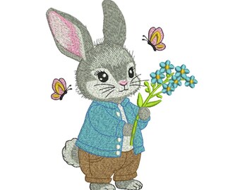 Bunny Holding Flowers Embroidery Design | 3 Sizes | Nursery & Baby Machine Embroidery Pattern | Instant Download