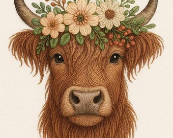 Highland Cow Machine Embroidery Design: Realistic Animal Pattern (Digital Download)