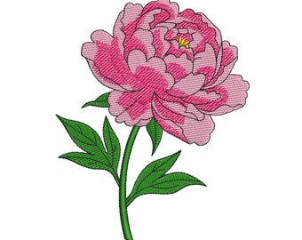 Pink Peony Flower Embroidery Design | 3 Sizes | Floral Machine Embroidery | Rose Peony Stitch Pattern | Instant Download