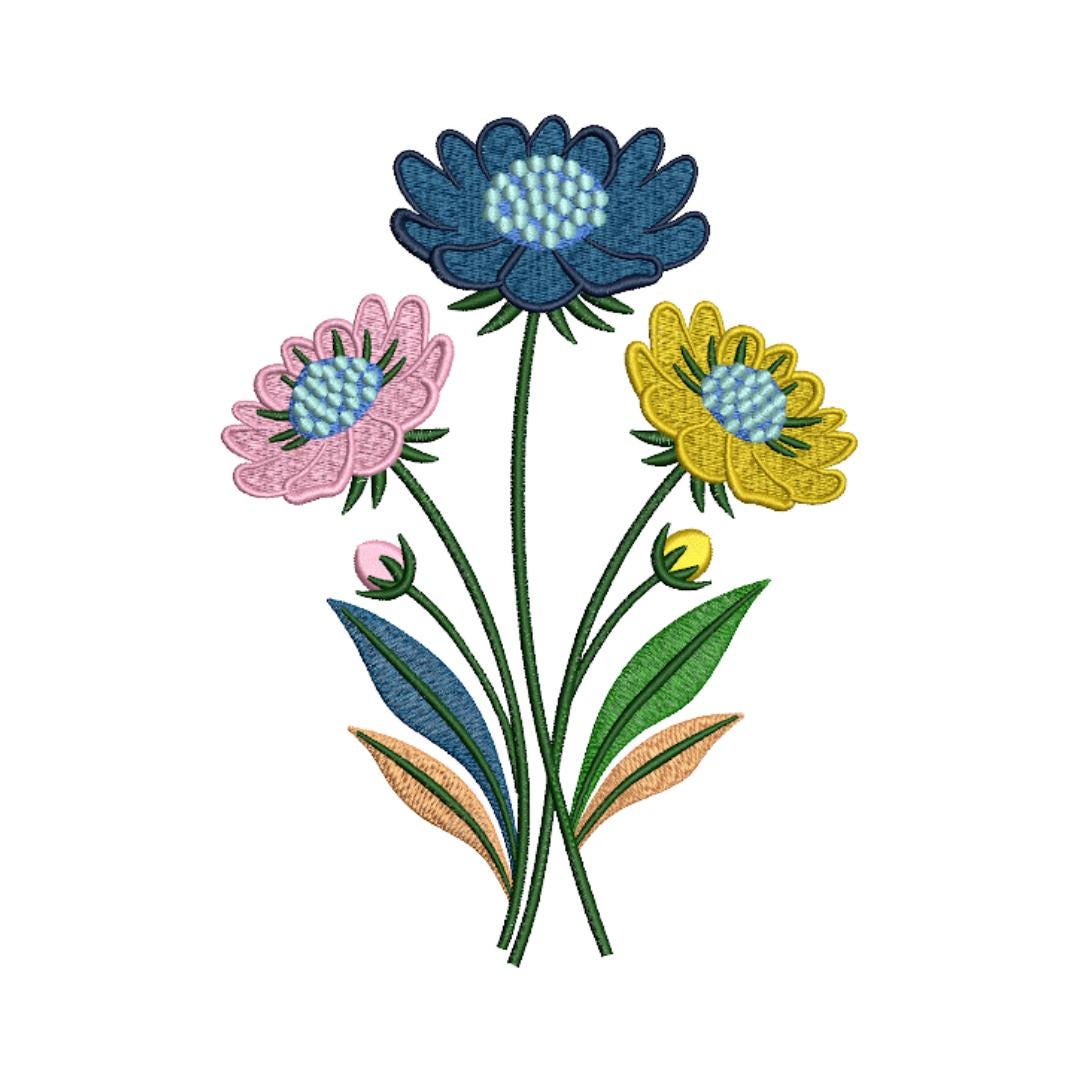 Wildflower Bouquet Embroidery Design | 3 Sizes | Floral Bouquet Machine ...
