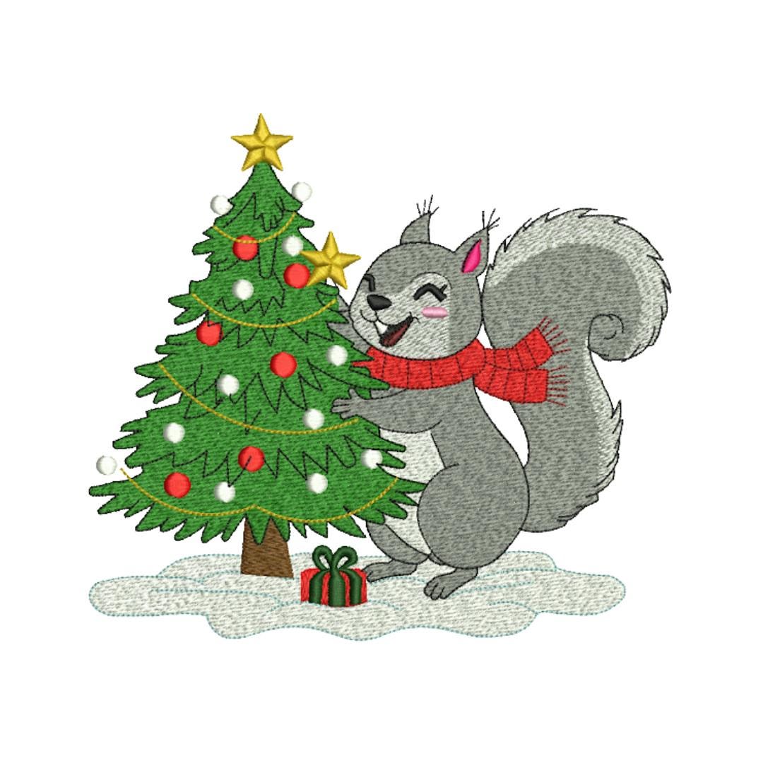 Christmas Squirrel Machine Embroidery Design | 3 Sizes | Winter Animal ...