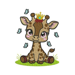 Princess Giraffe Embroidery Design | 3 Sizes | Safari Animal Machine Embroidery | Kids Nursery Embroidery | Instant Download