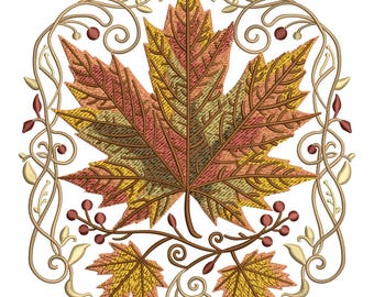 Maple Leaf Embroidery Design, 3 Sizes, Autumn Machine Embroidery Pattern, Fall Embroidery, Instant Download PES DST
