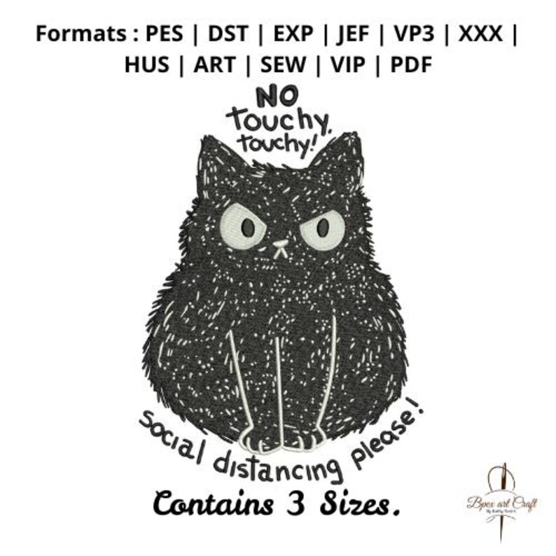 No Touchy Touchy Embroidery Design – Funny Cat Social Distancing ...