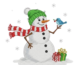 Disegno per ricamo a macchina di un pupazzo di neve / 3 misure / File di ricamo natalizio / Download immediato PES DST