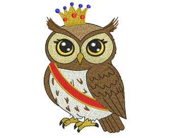 Owl Machine Embroidery Design | 3 Sizes | Crowned Owl Animal Machine Embroidery Pattern | Instant Download