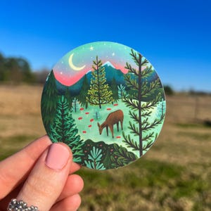 Outdoor Nature Sticker | Deer & Mountains Stationery | Waterproof Vinyl Decal