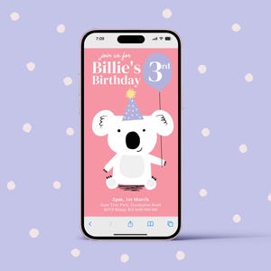 Cute Koala, Party Invite, KOALA Birthday Invite, Birthday Invitation, Digital Invite, 1st Birthday Invite, Cute invite