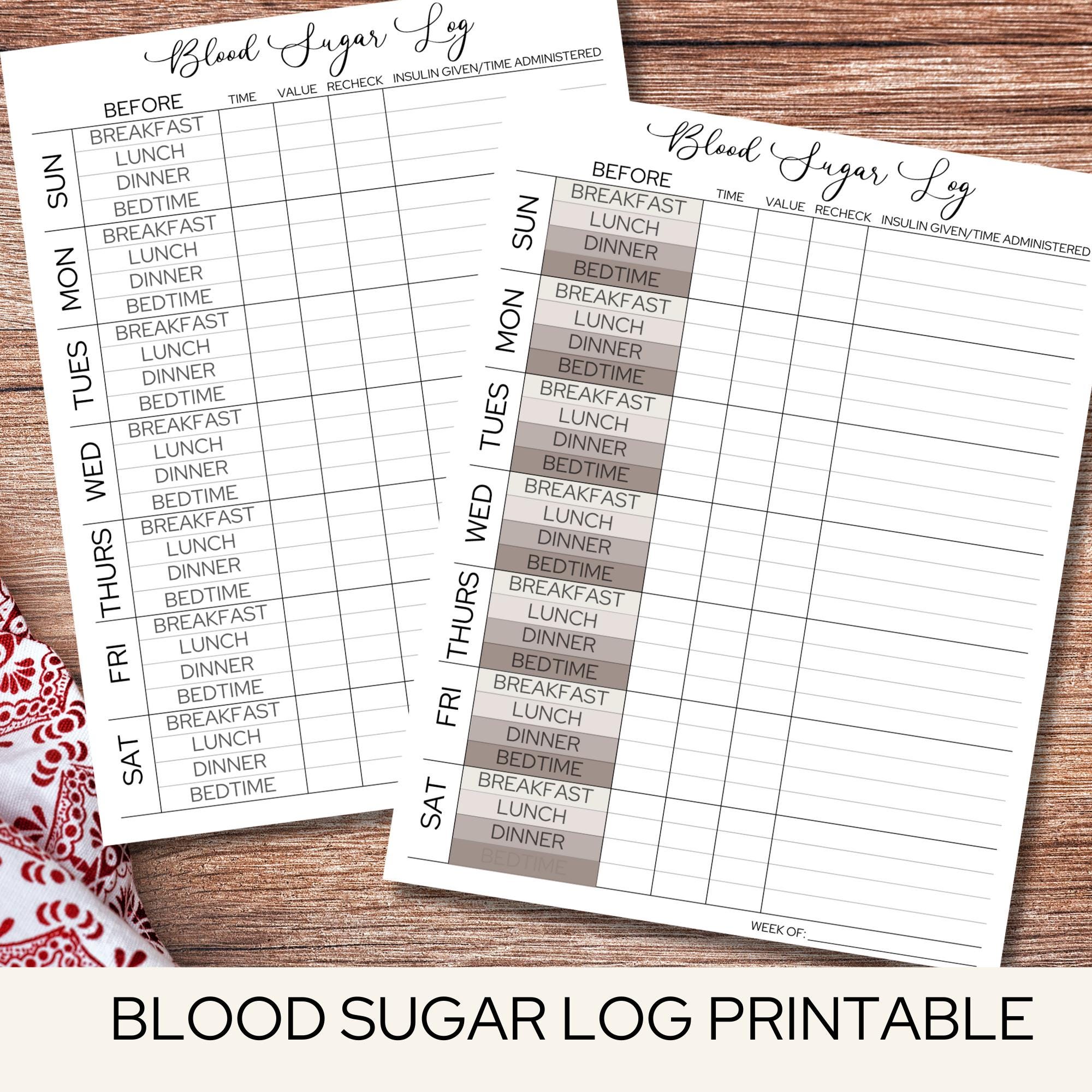 Blood Sugar Log, Gestational Diabetes Tracker, Type 2 Diabetes Log ...