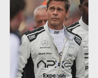 Chaqueta bomber de cuero APXGP Racing para hombre / Ropa estilo película de F1 Motorsport