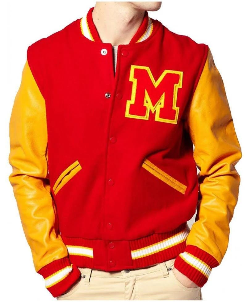 PHENOMENON スパンコール テーラードジャケット レッド XS 裏原 Red Varsity Letterman Bomber Jacket | Yellow Leather Sleeves, 80s