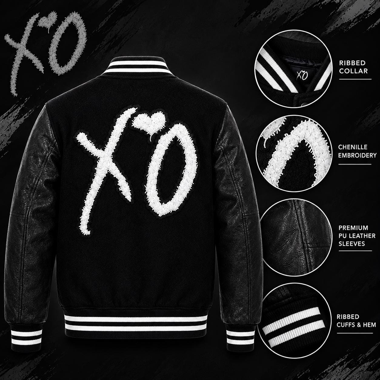 Halloween Costume Weeknd Black XO Varsity Jacket Unisex | Concert
