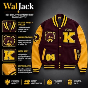 Kanye West College Dropout Collegejacke | Bordeauxrote Woll-Leder-Bomberjacke