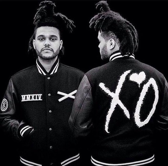 Men's Black Wool Leather Varsity Jacket | XO Style Weeknd