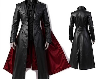 Handgemaakte gotische leren slipjas | Vampierkostuum heren, steampunk-cosplay