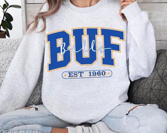 Bluza z kapturem vintage z motywem futbolu amerykańskiego Buffalo, bluza z okrągłym dekoltem Buffalo Bill, Buffalo Nowy Jork, prezent dla fana Buffalo Billa, niedzielny futbol FAG15
