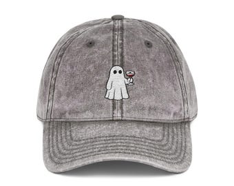Embroidered Ghost Espresso Martini Hat: Vintage Halloween Cap