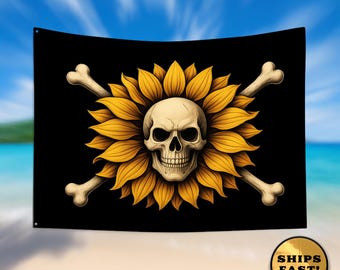 Pirate Flower Flag: Skull Crossbones Gothic Beach Decor