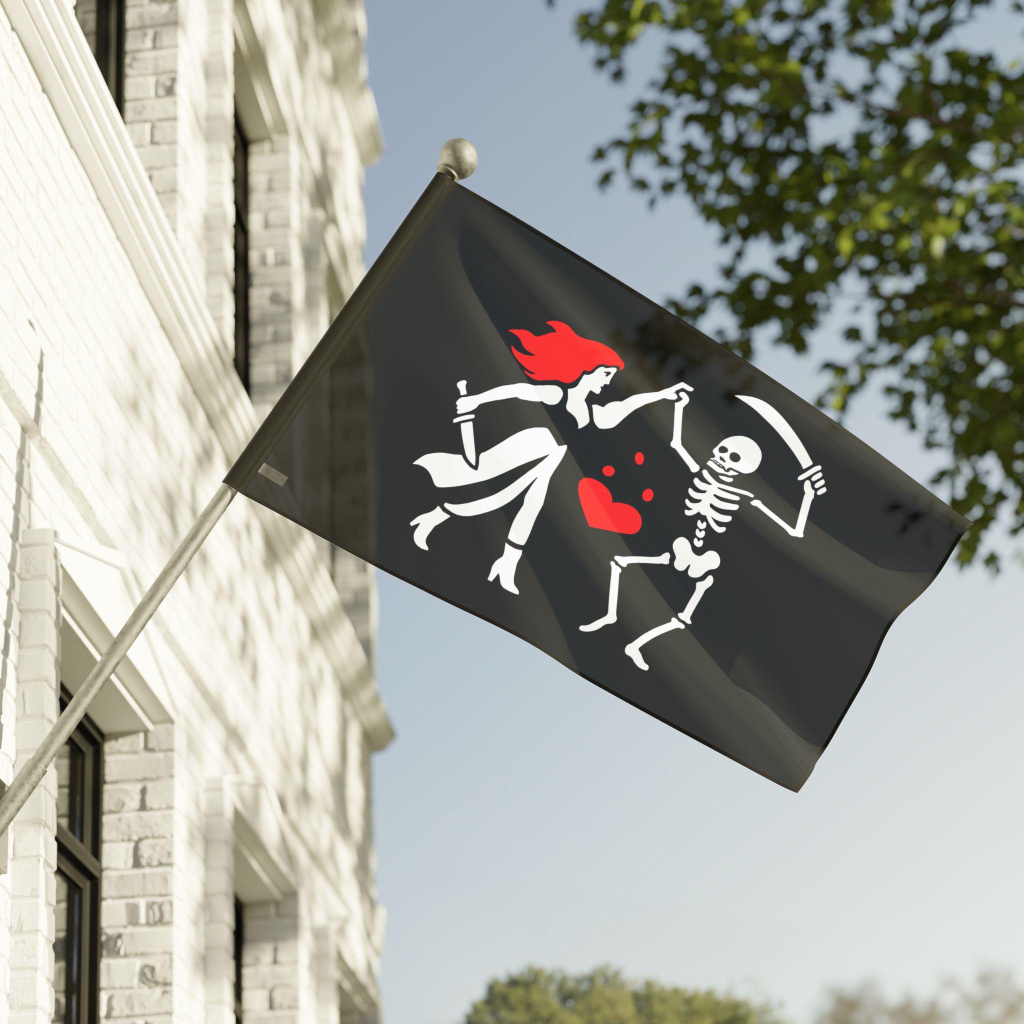 Black Pirate Flag Which Contains A White Skull With A Yellow Straw Hat Red Ribbon Located Two Bones Waving Wind Mast Image308042257 Black Pirate Flag Which Contains A White Skull With A Yellow Straw Hat Red Ribbon Located Two Bones Waving Wind Mast Image308042257