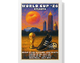 Póster enmarcado de la Copa Mundial de Fútbol, decoración para aficionados al fútbol de Atlanta, arte mural de fútbol 2026, recuerdo deportivo, decoración para sala de juegos, aficionado al fútbol