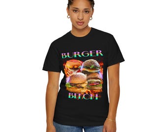 Burger Graphic Tee: Unisex Garment-Dyed Cotton, Funny Foodie Shirt