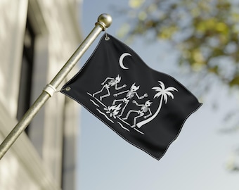 Spooky Halloween Pirate Flag: Double-Sided Skeleton Dancing Design