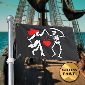 Blackbeard Pirate Flag: Double-Sided Skeleton Banner, Gothic Decor