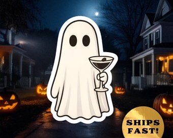 Halloween Ghost Espresso Martini Sticker, Spooky Cocktail Lover