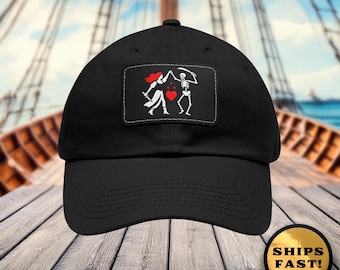 Skull Pirate Hat: Faux Leather Patch, Redhead Art - Adjustable Cap