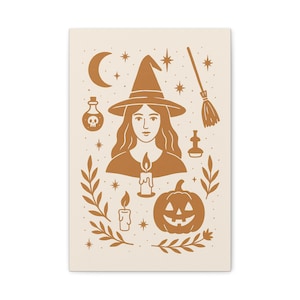 Witch Halloween Canvas Art, Spooky Fall Wall Decor, Gothic Witchy Home Print, Halloween Party Decoration