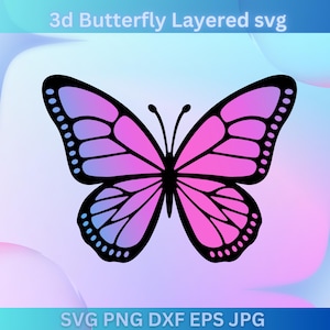 Papillon SVG, SVG papillon 3D, papillon SVG en couches, fichiers papillon pour Cricut, clipart papillon, papillons Svg, Silhouette
