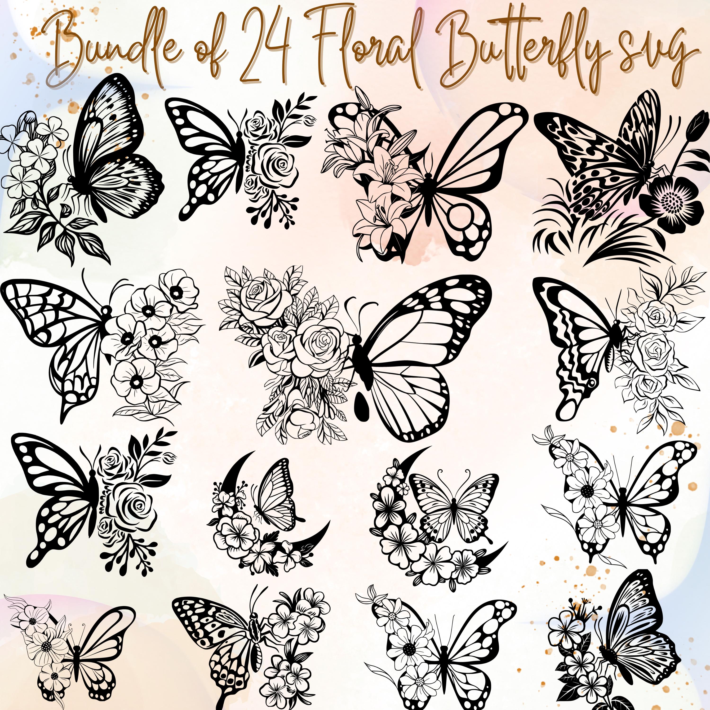 Floral Butterfly SVG Bundle: 24 Layered Butterfly Clipart (Digital Download)