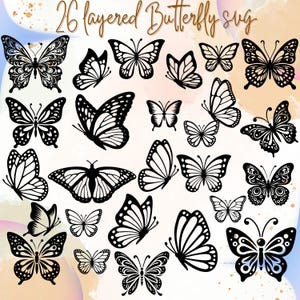 Vlinder SVG-bundel, 26 unieke ontwerpen vlinder SVG, vlinder SVG gelaagde, vlinderbestanden voor Cricut, vlinder clipart, dxf, eps, pdf