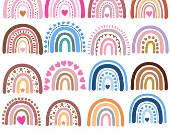 Boho Rainbow SVG & Clipart Bundle | Pastel Rainbow Decorations for Nursery, Boho Rainbow PNG Art, Boho Rainbow svg, png, dxf, eps
