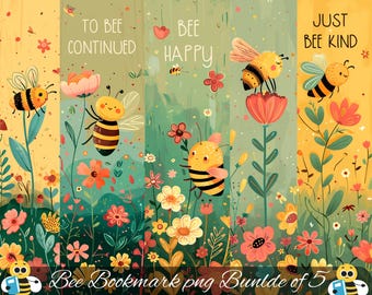 Bee Bookmark PNG Bundle: Retro Floral Designs (Digital Download)
