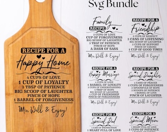 Family Recipe Cutting Board SVG Bundle: Kitchen Decor (Digital Download)