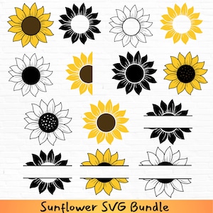 Lot de 14 tournesols SVG | Tournesol SVG | Tournesol monogramme SVG | Clipart tournesol | Téléchargement instantané svg png dxf eps