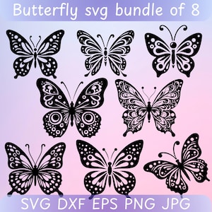 Bundle SVG papillon, 8 modèles premium papillon SVG, papillon SVG en couches, fichiers papillon pour Cricut, clipart papillon, dxf, eps, pdf