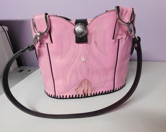 Genuine Leather Pink Cowboy Boot Handbag