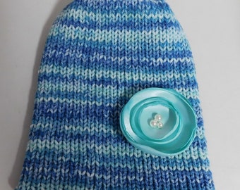 Blue/Teal Mixed Knitted Hat with Bow