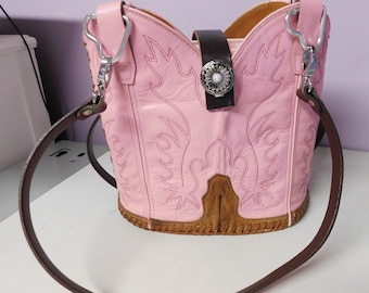 Pink Leather Cowboy Boot Purse