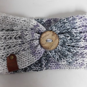 Knitted Headband/Ear Warmer/Gray & Lavender